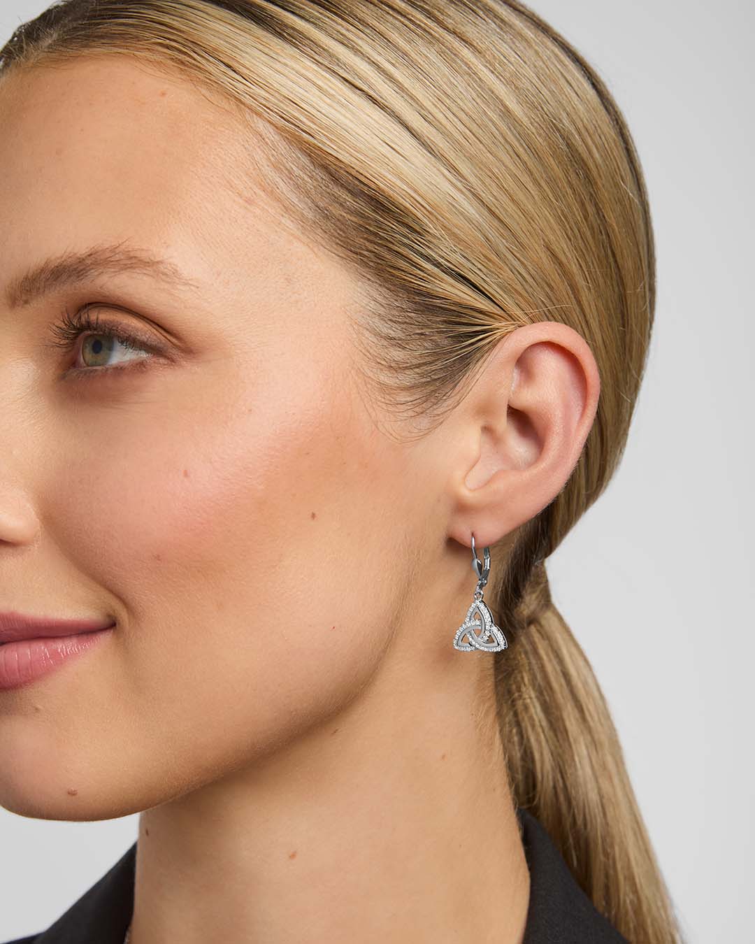 Sterling Silver Cz Trinity Knot Drop Earrings - Image 2