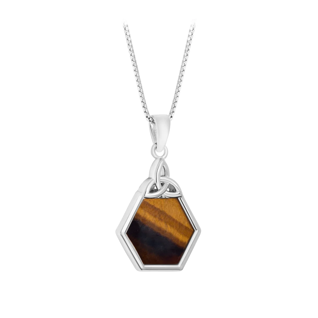 Tiger Eye Hexagon Trinity Knot Necklace
