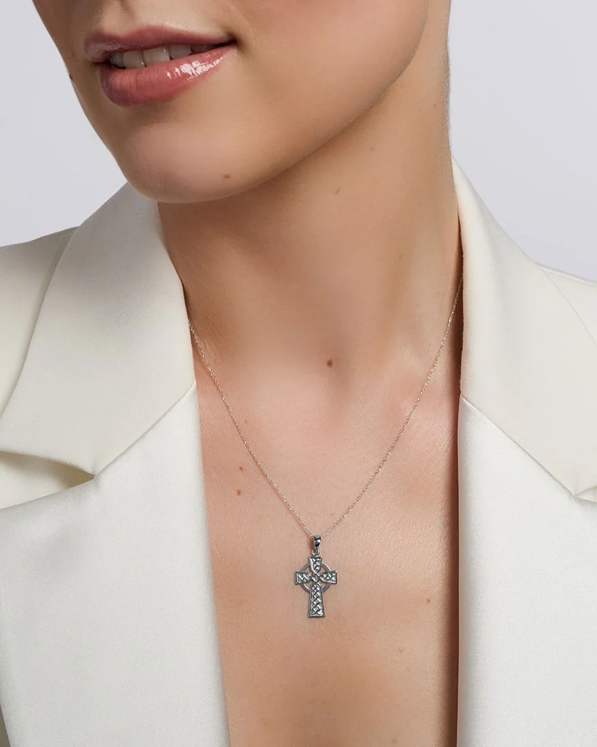 White Gold Celtic Cross Necklace - Image 3