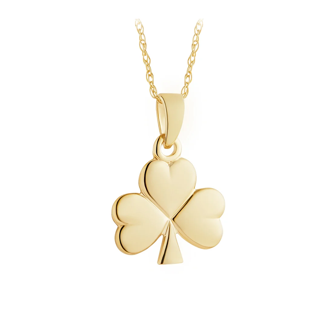 Yellow Gold Shiny Shamrock Necklace